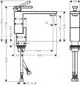 Einhebel-Waschtischmischer mit Push-Open Ablaufgarnitur in Chrom von AXOR. Technische Zeichnung mit Maßen und Anschlussdetails.
